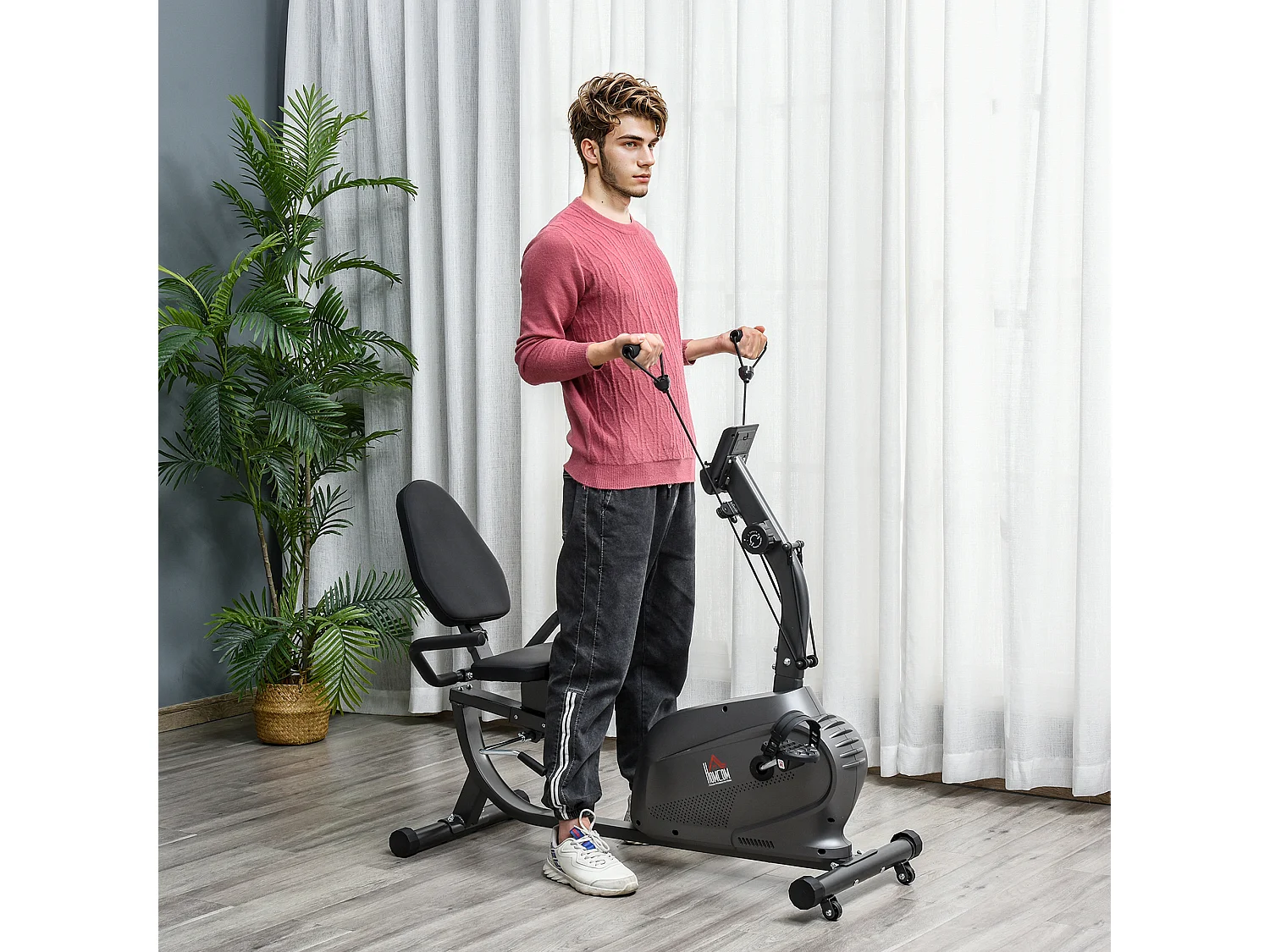 Cyclette orizzontale magnetica sedile regolabile ed elastici braccia