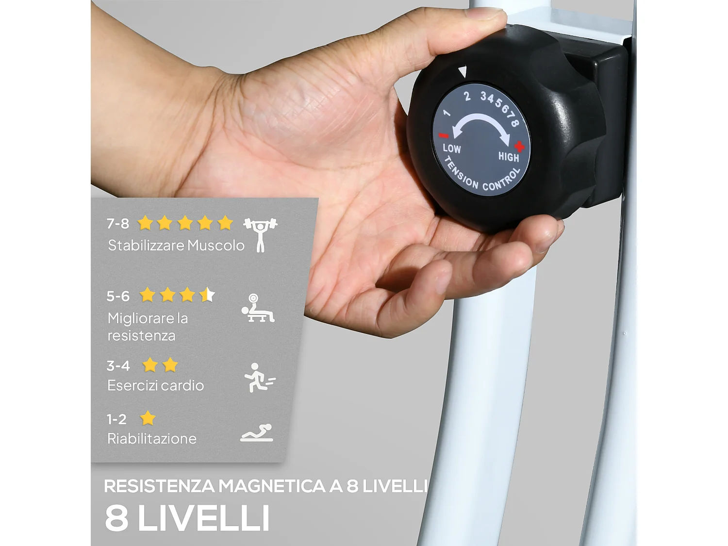 Cyclette magnetica pieghevole a 8 resistenze in acciaio nero