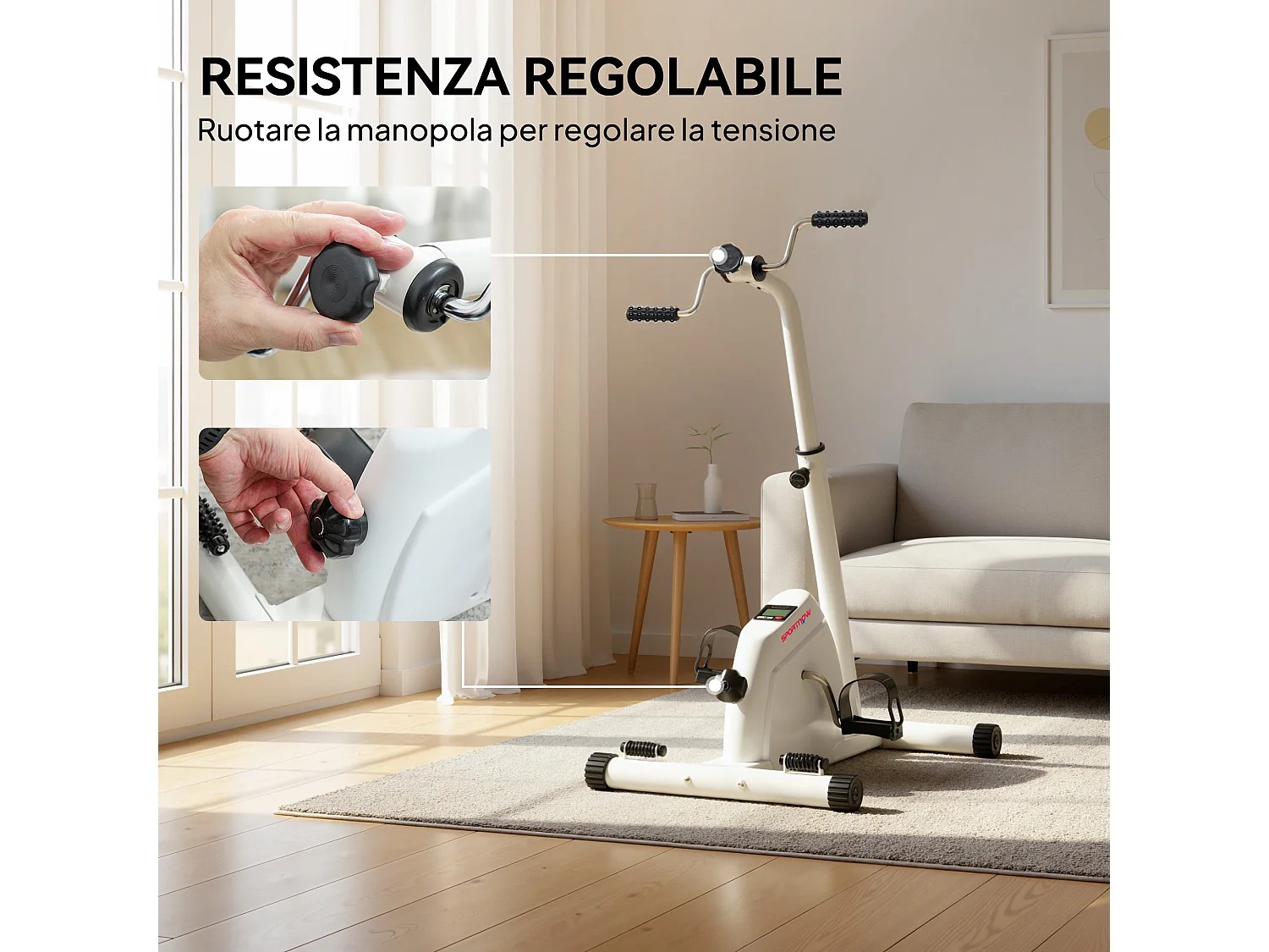 Cyclette per riabilitazione con altezza regolabile bianco