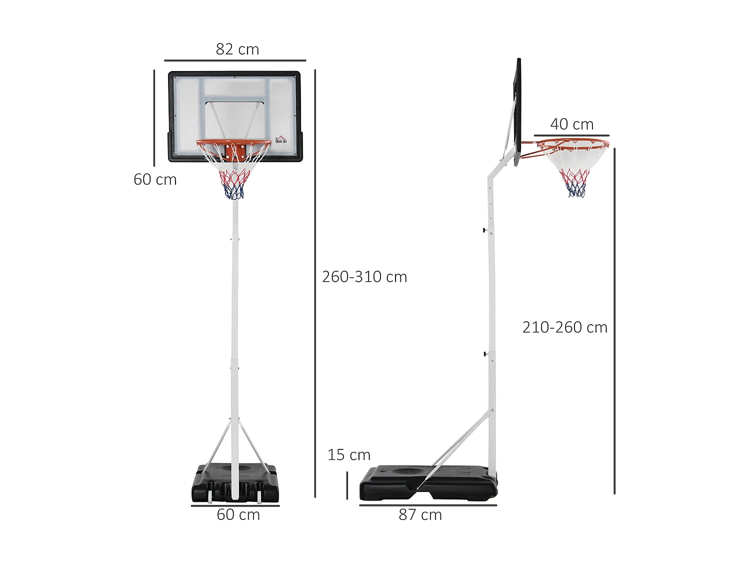 Canestro da basket per adulti regolabile 210-260cm