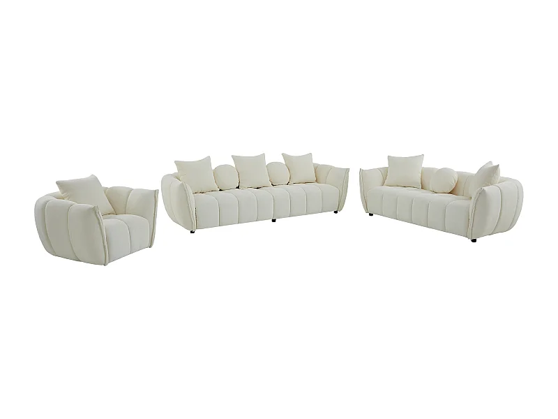 Canapé 4 places, canapé 3 places et un fauteuil pivotant en tissu texturé beige GONOLON