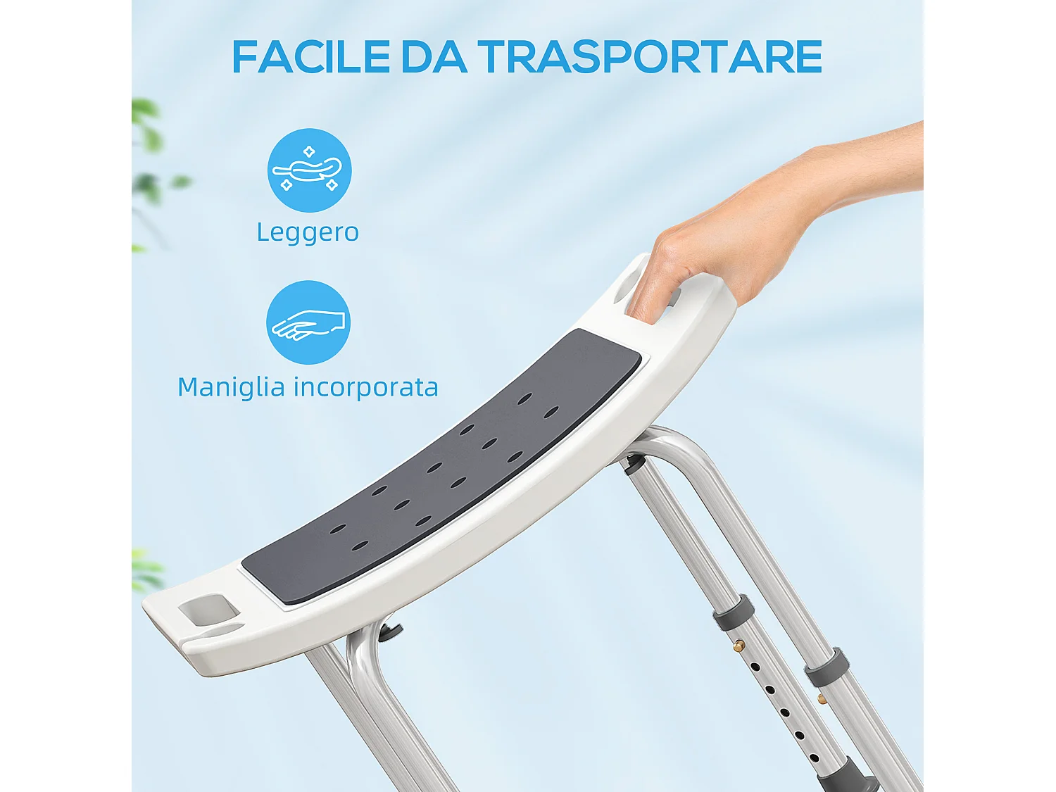 Sgabello da doccia ad altezza regolabile alluminio e plastica grigio