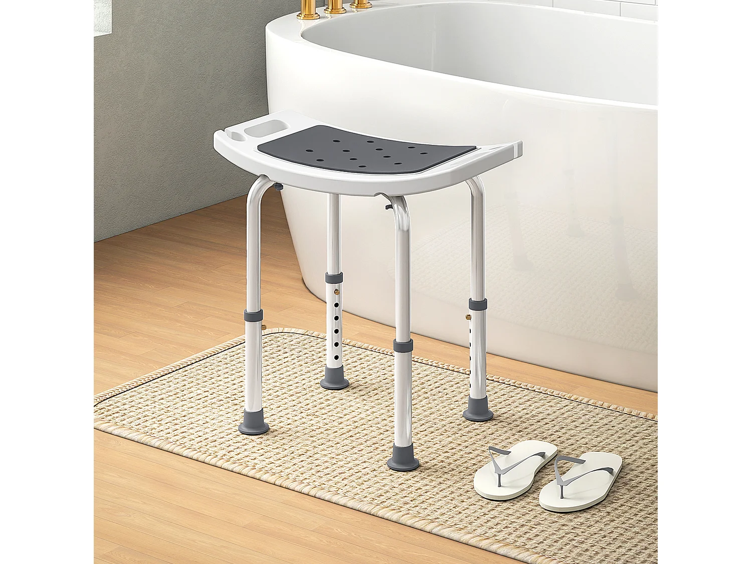 Sgabello da doccia ad altezza regolabile alluminio e plastica grigio