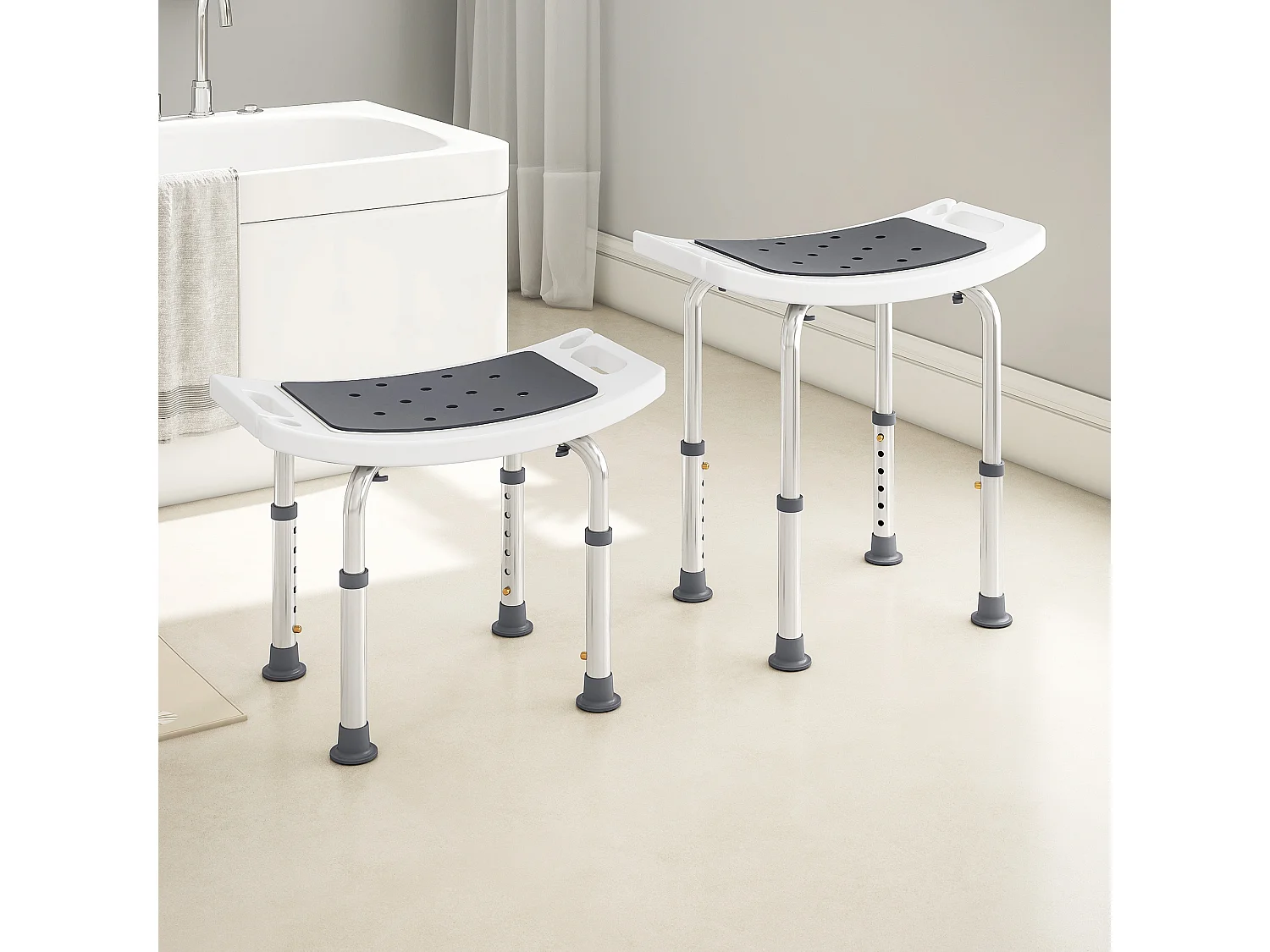 Sgabello da doccia ad altezza regolabile alluminio e plastica grigio