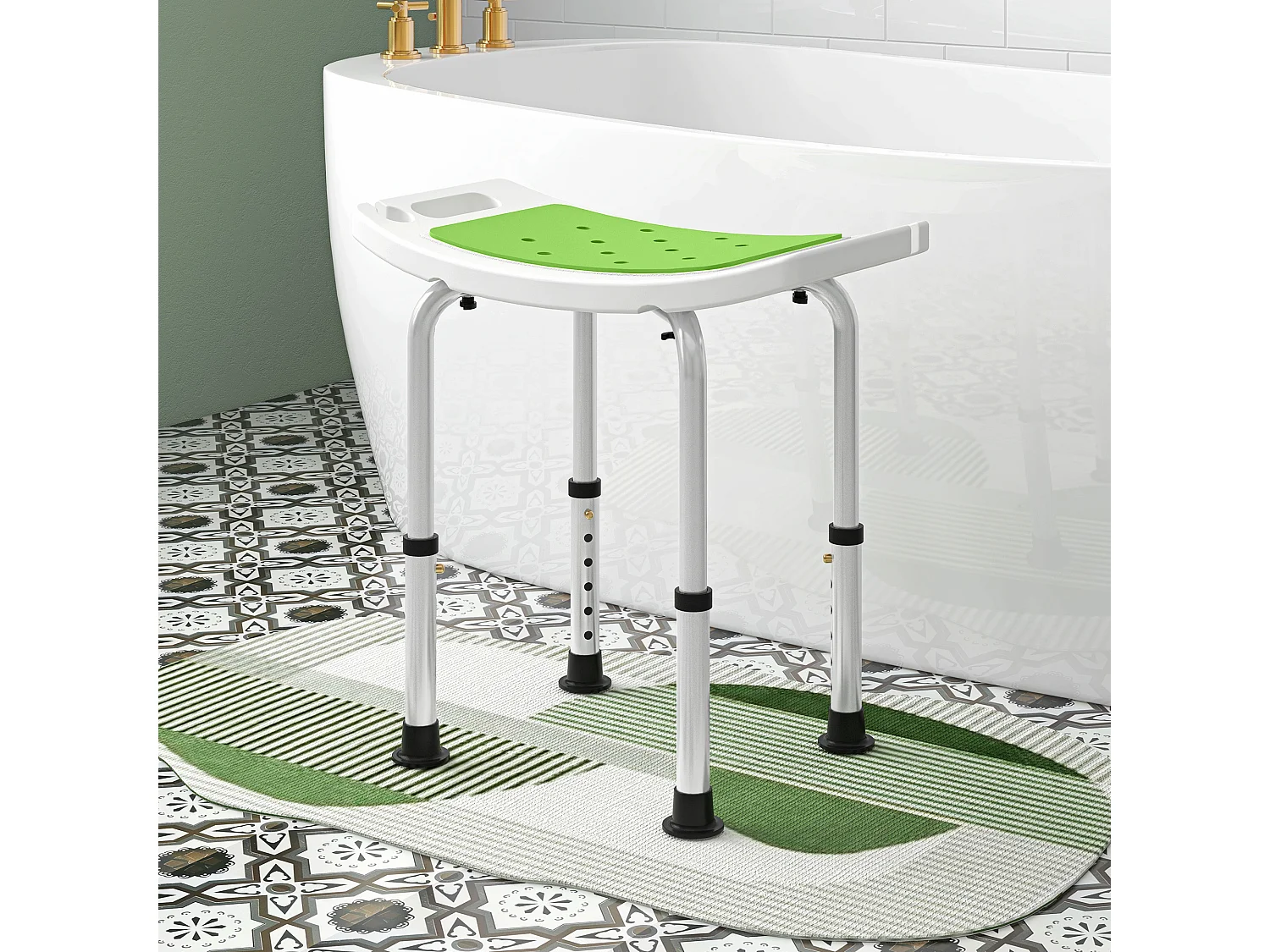 Sgabello da doccia ad altezza regolabile alluminio e plastica verde