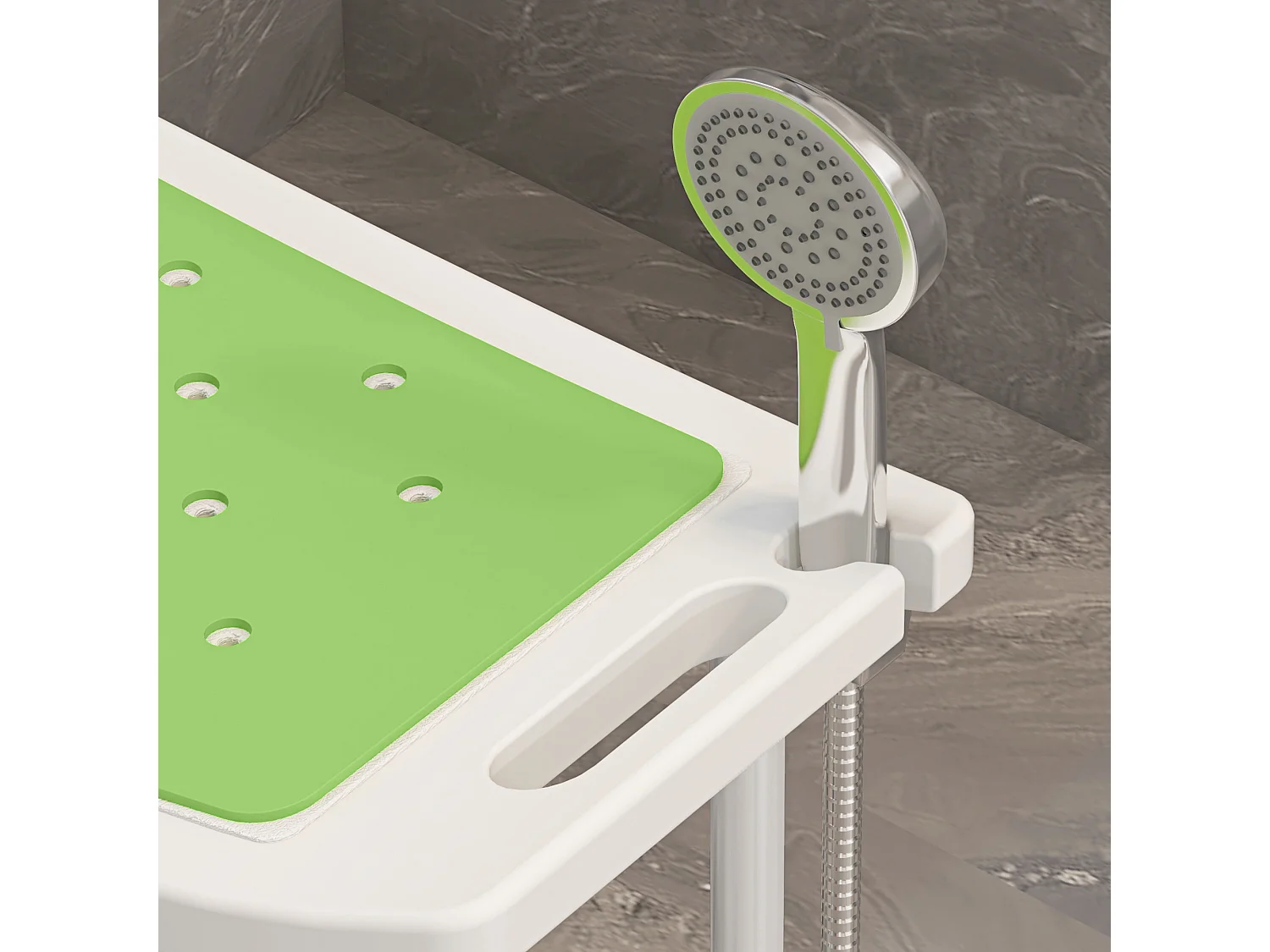 Sgabello da doccia ad altezza regolabile alluminio e plastica verde