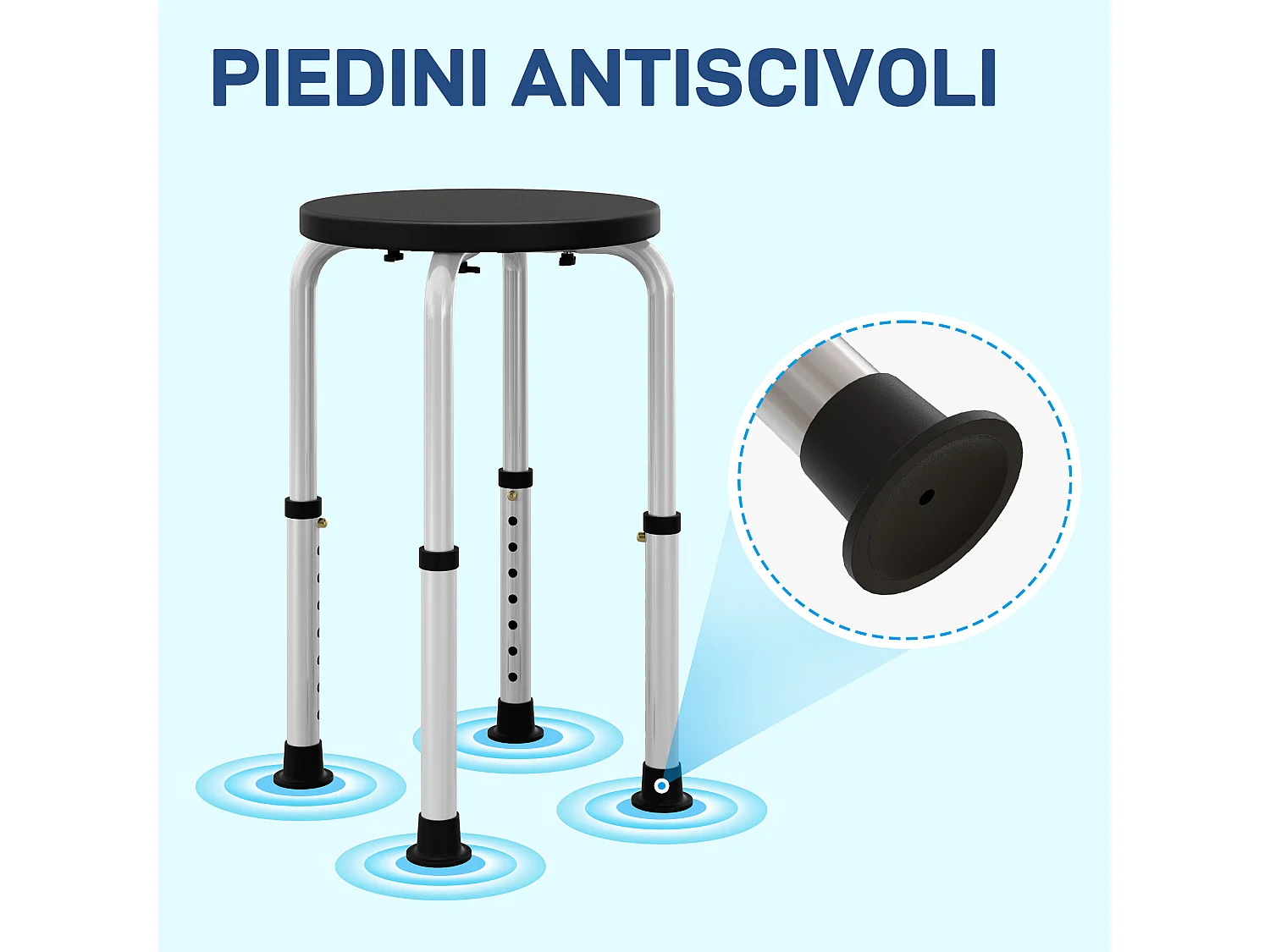 Sgabello da doccia antiscivolo e regolabile su 8 livelli nero