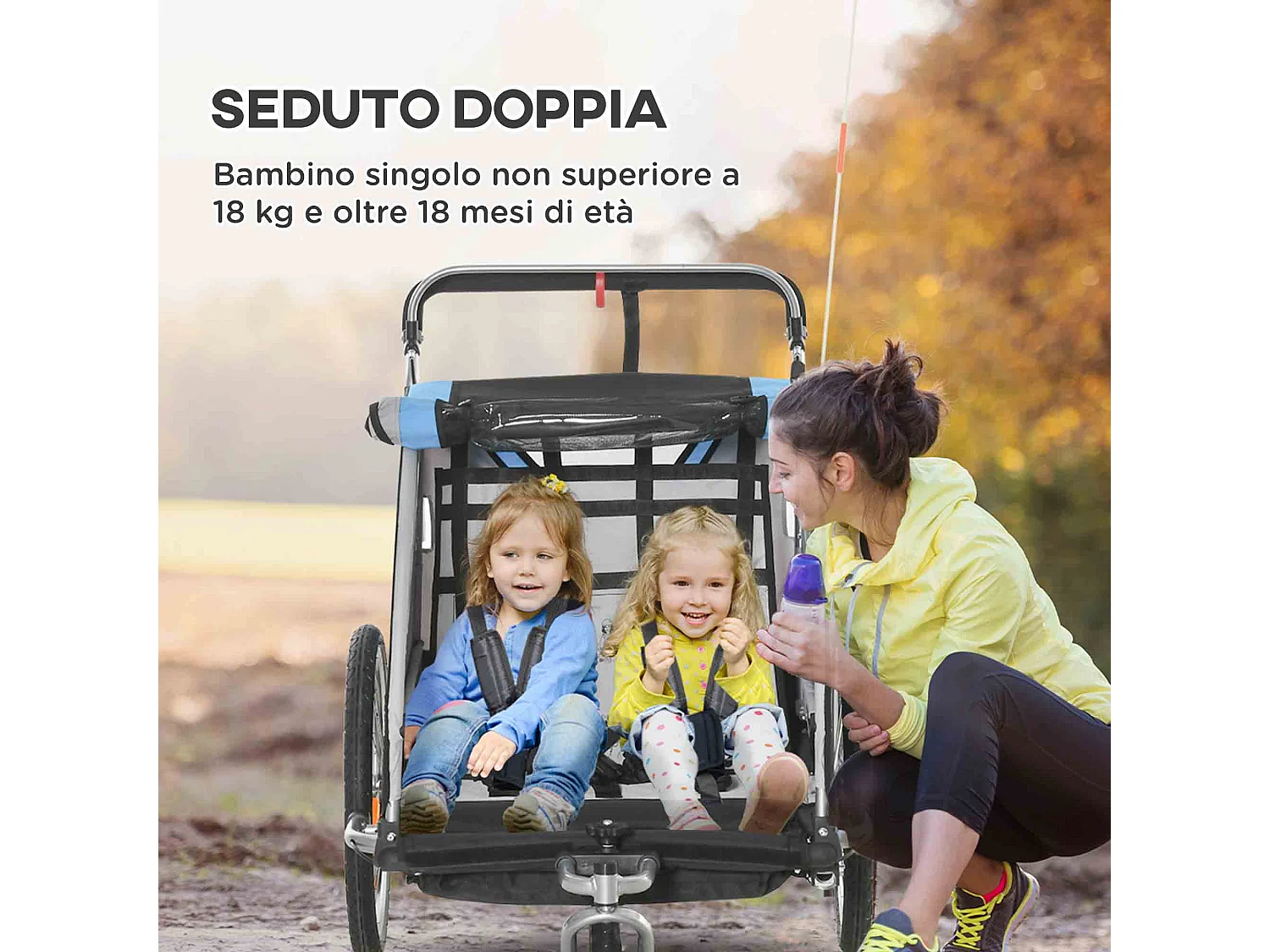 Rimorchio bici e passeggino per bambini 2 in 1 blu