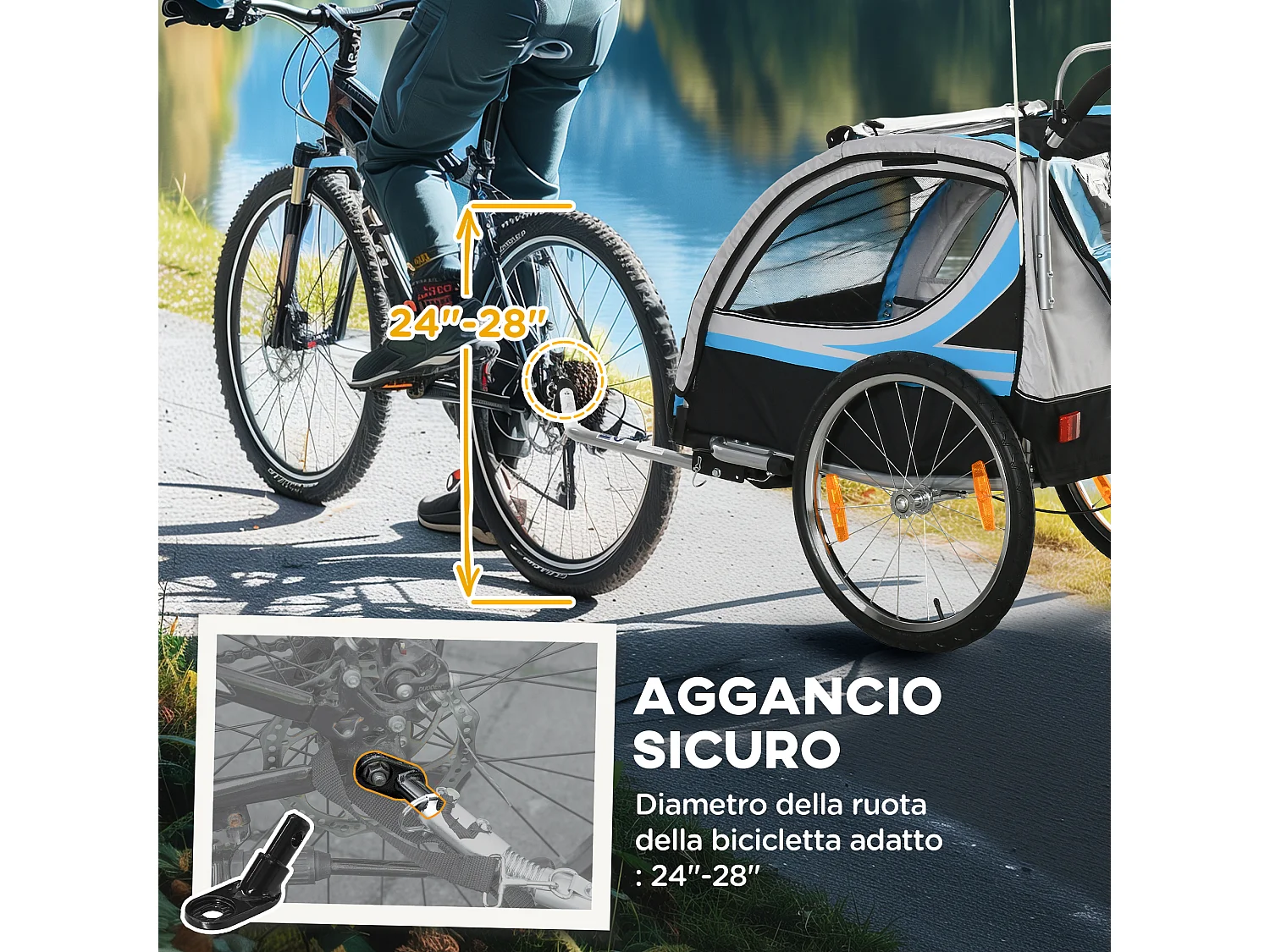Rimorchio bici e passeggino per bambini 2 in 1 blu