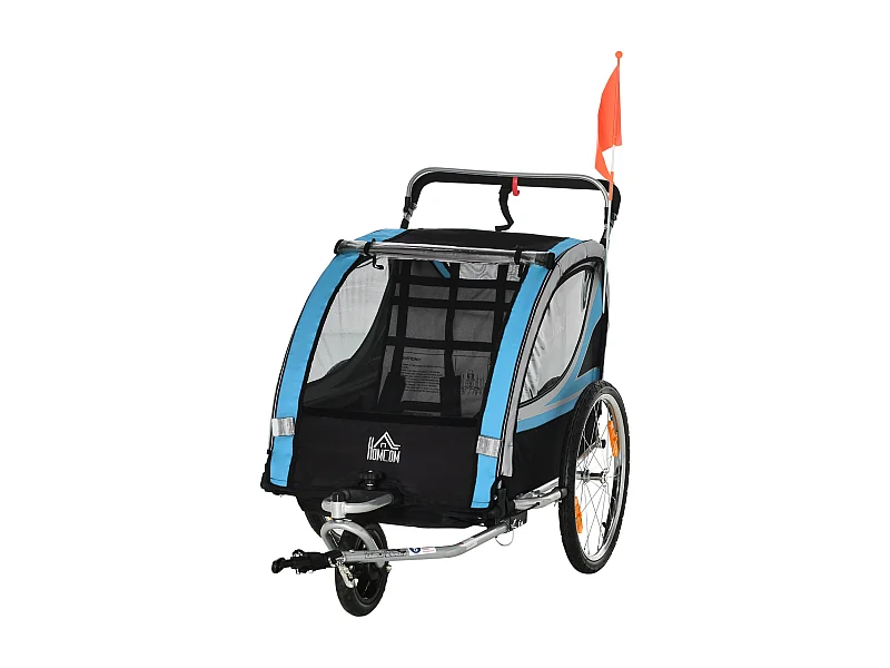 Rimorchio bici e passeggino per bambini 2 in 1 blu