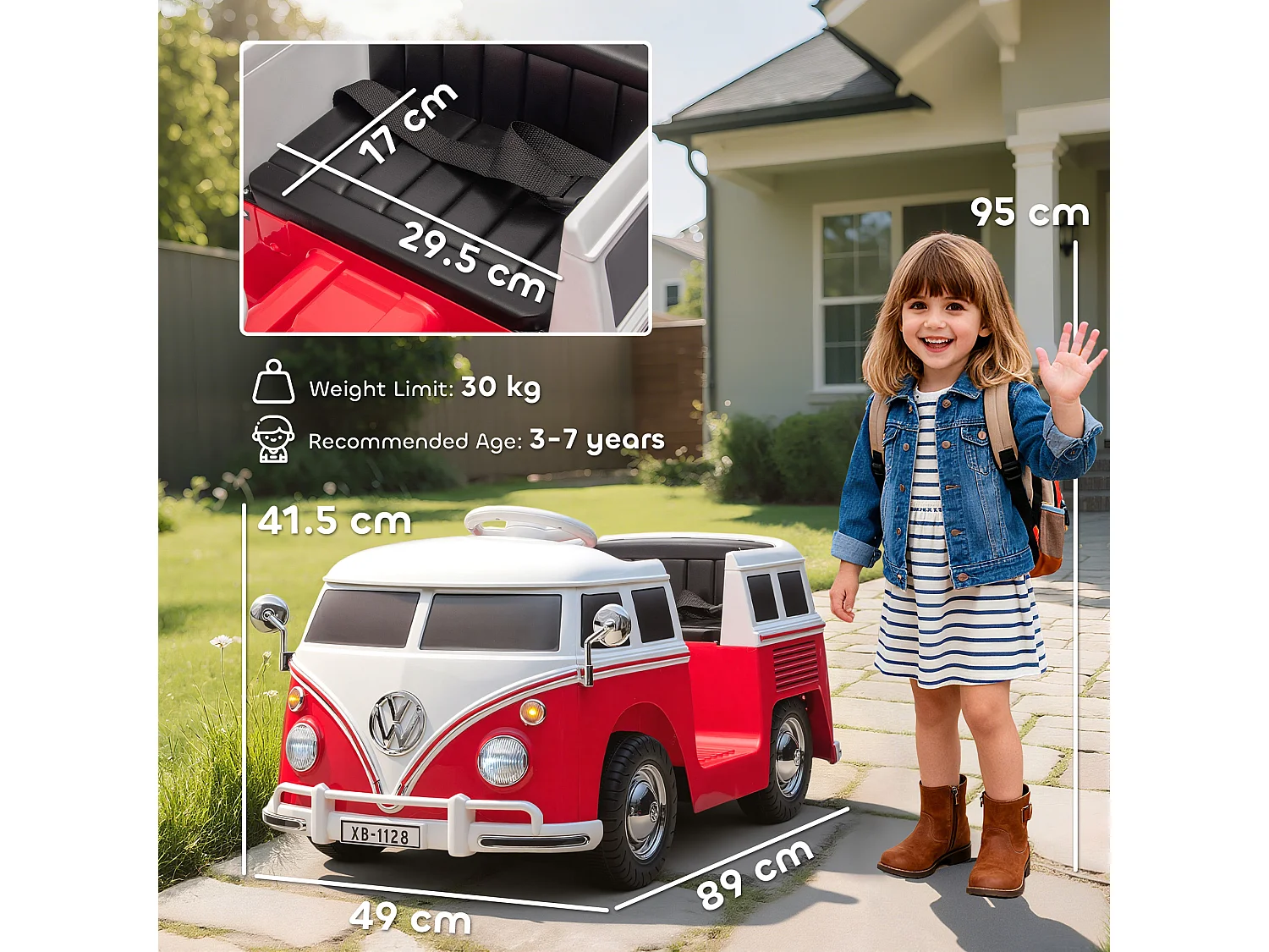 Auto elettrica per bambini volkswagen t1 89x49x41.5 cm rosso