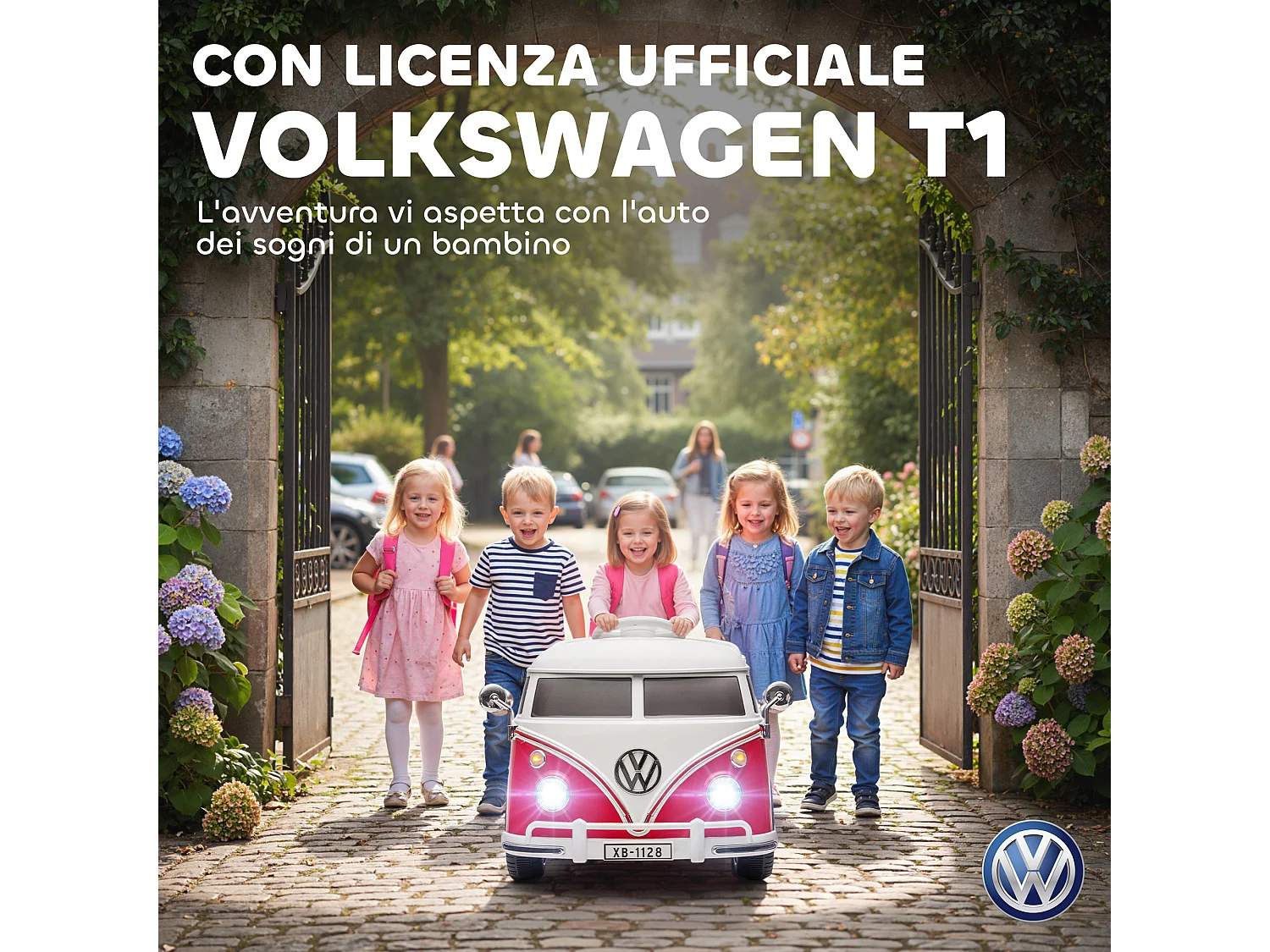 Auto elettrica per bambini volkswagen t1 89x49x41.5 cm rosso