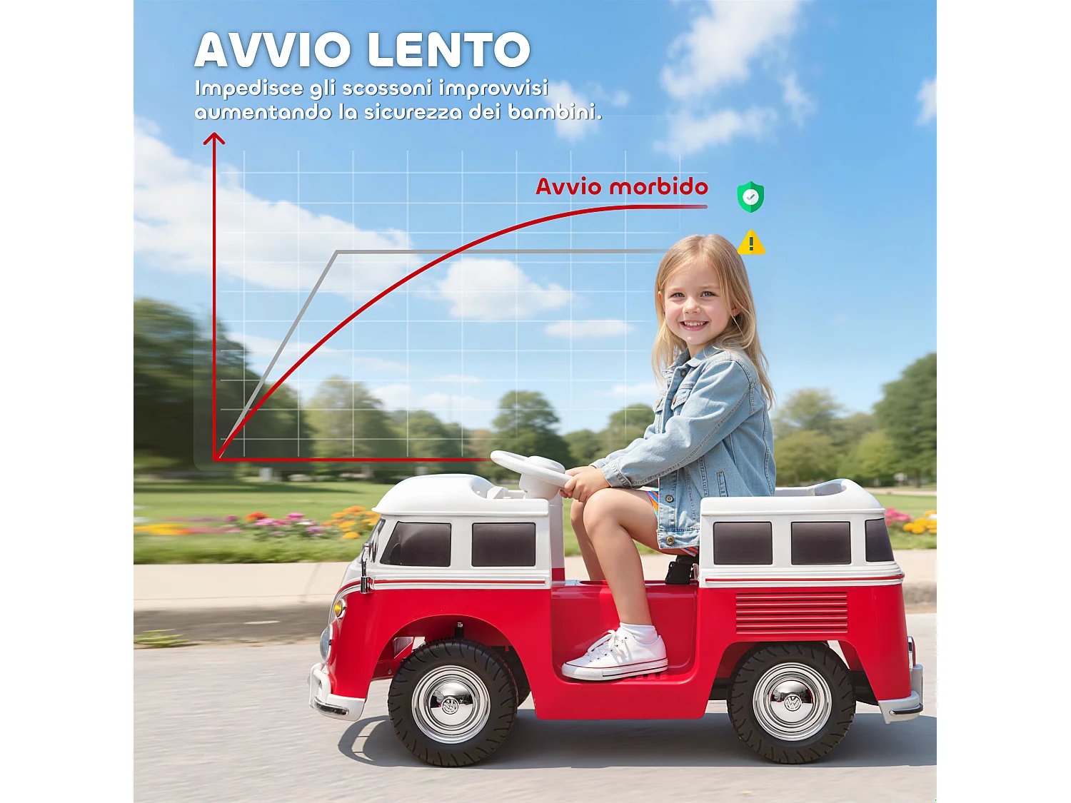 Auto elettrica per bambini volkswagen t1 89x49x41.5 cm rosso