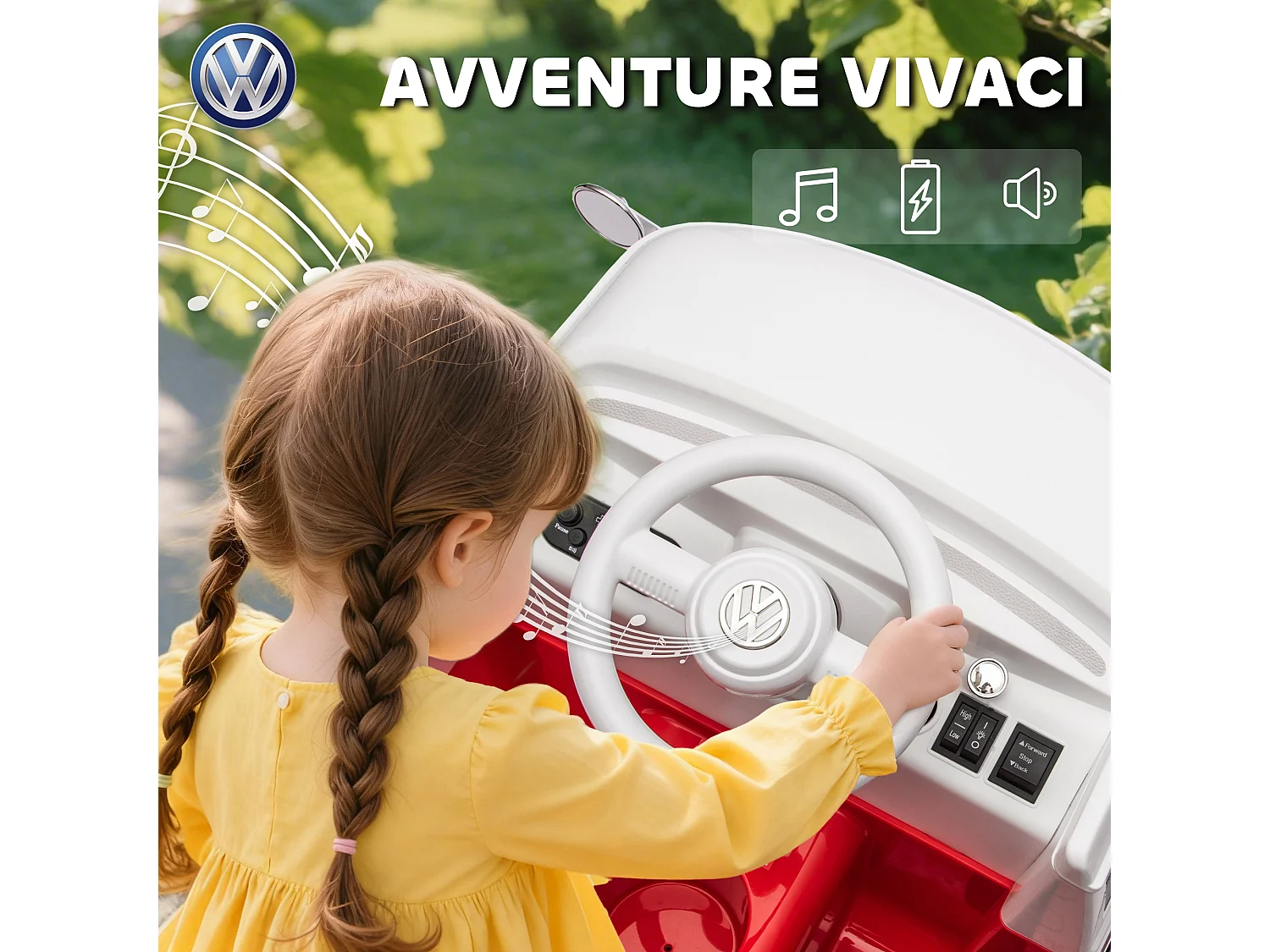 Auto elettrica per bambini volkswagen t1 89x49x41.5 cm rosso