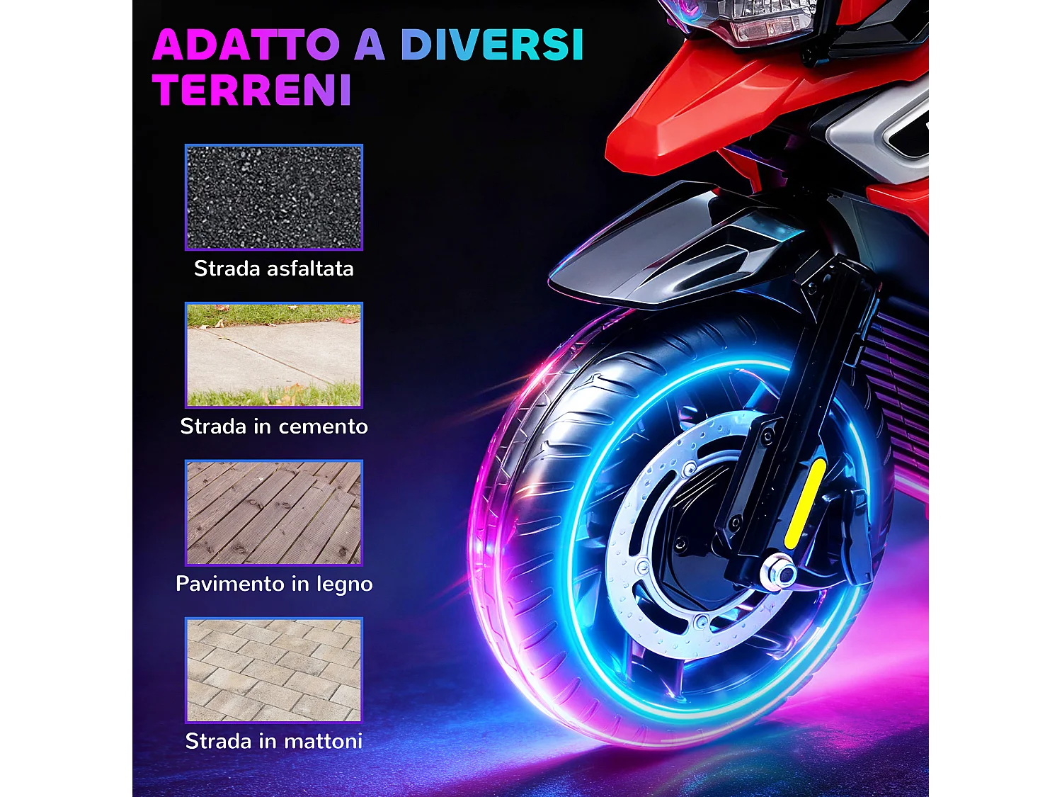 Moto Giocattolo con Rotelle, Specchietti e Poggiapiedi rosso