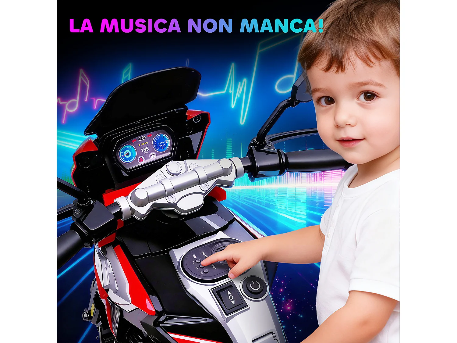 Moto Giocattolo con Rotelle, Specchietti e Poggiapiedi rosso