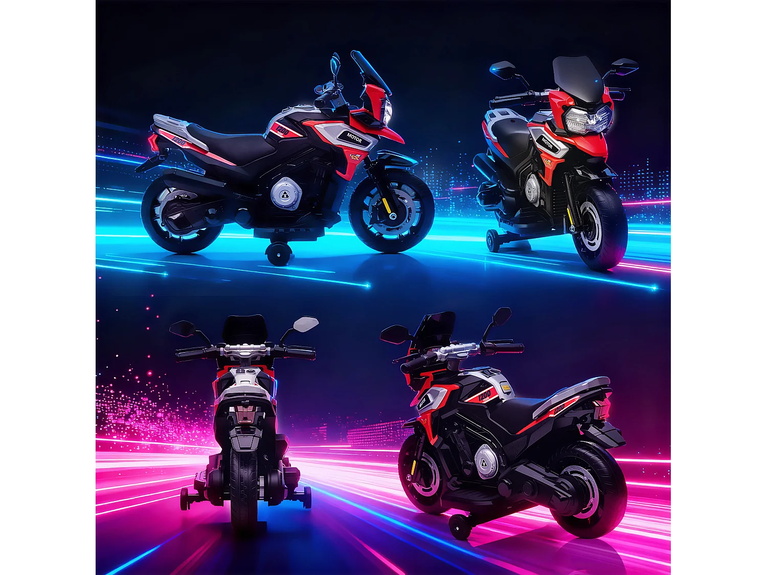 Moto Giocattolo con Rotelle, Specchietti e Poggiapiedi rosso