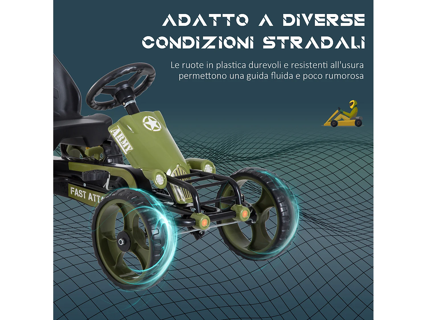 Go kart a pedali per bambini 3-6 con sedile regolabile verde