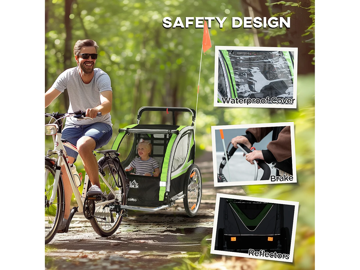 Rimorchio bici e passeggino per bambini 2 in 1 verde