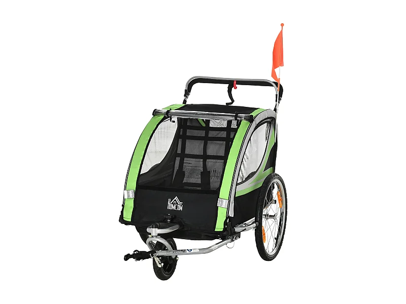 Rimorchio bici e passeggino per bambini 2 in 1 verde