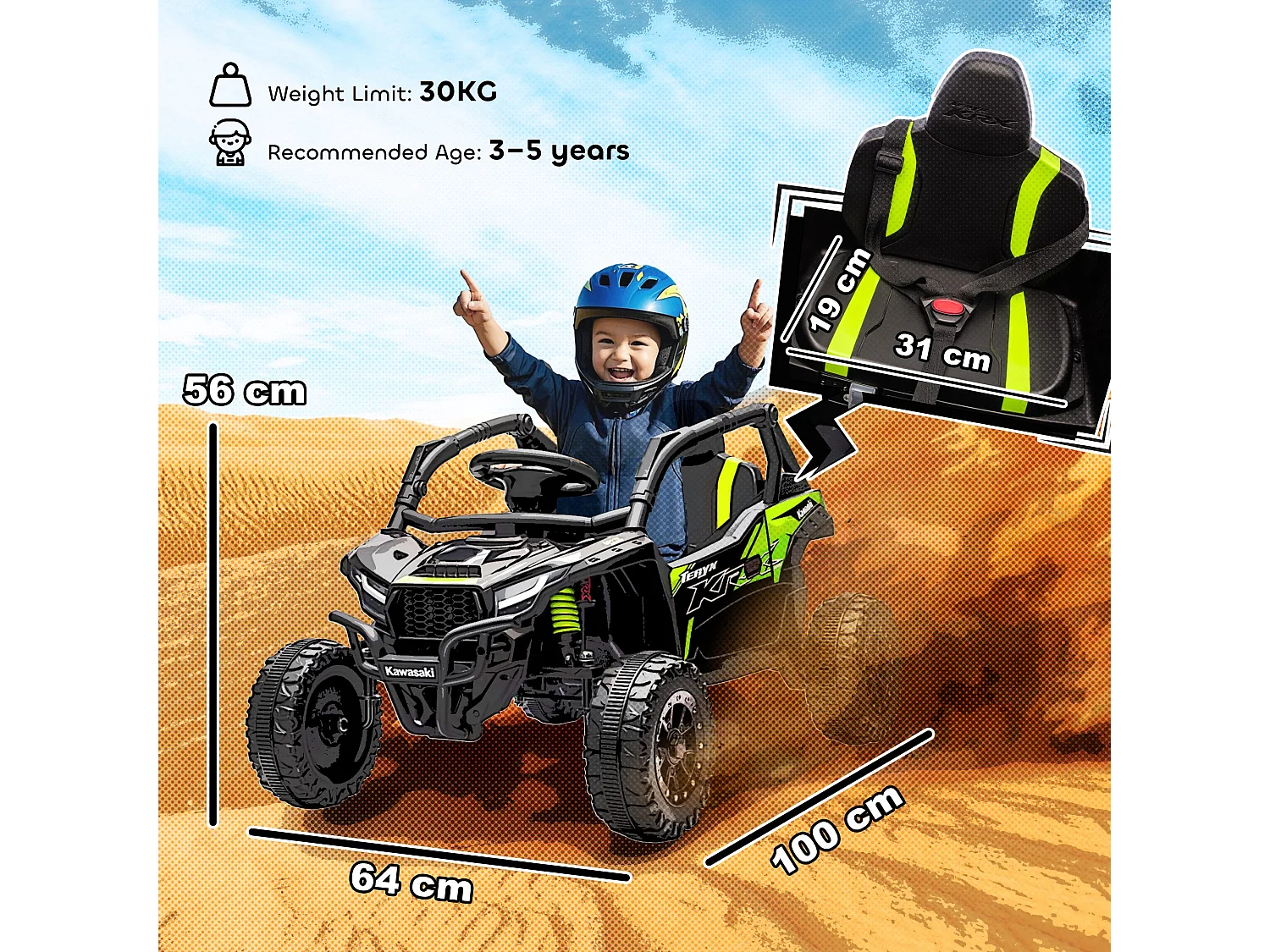 Macchina elettrico per bambini kawasaki con telecomando nero