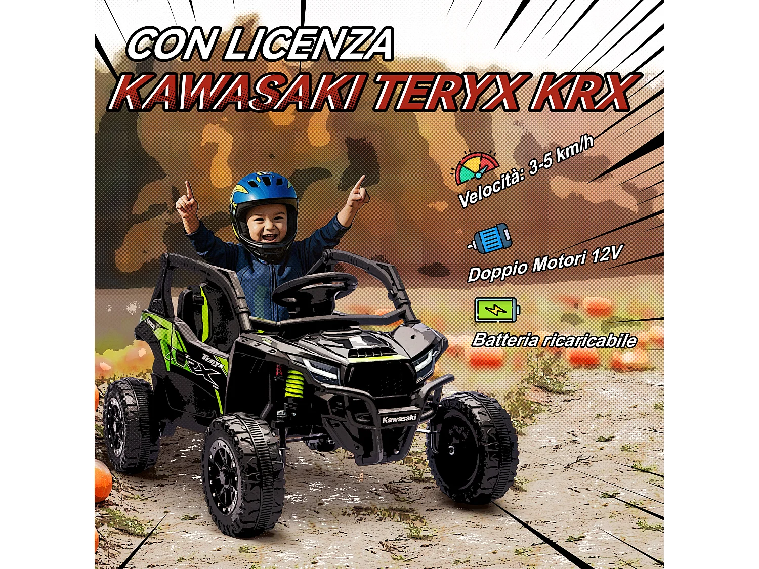 Macchina elettrico per bambini kawasaki con telecomando nero