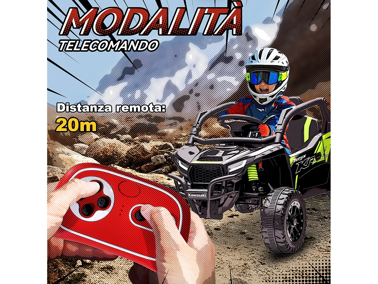Macchina elettrico per bambini kawasaki con telecomando nero