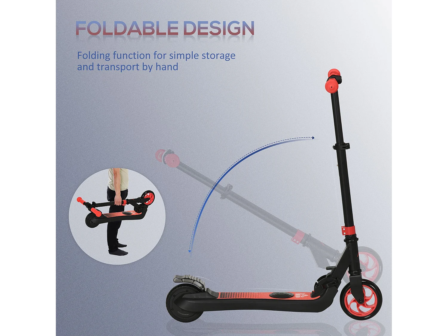 Monopattino elettrico pieghevole per bambini 6+ anni nero e rosso