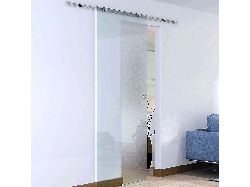 Porta scorrevole vetro satinato binario in alluminio 205x90cm