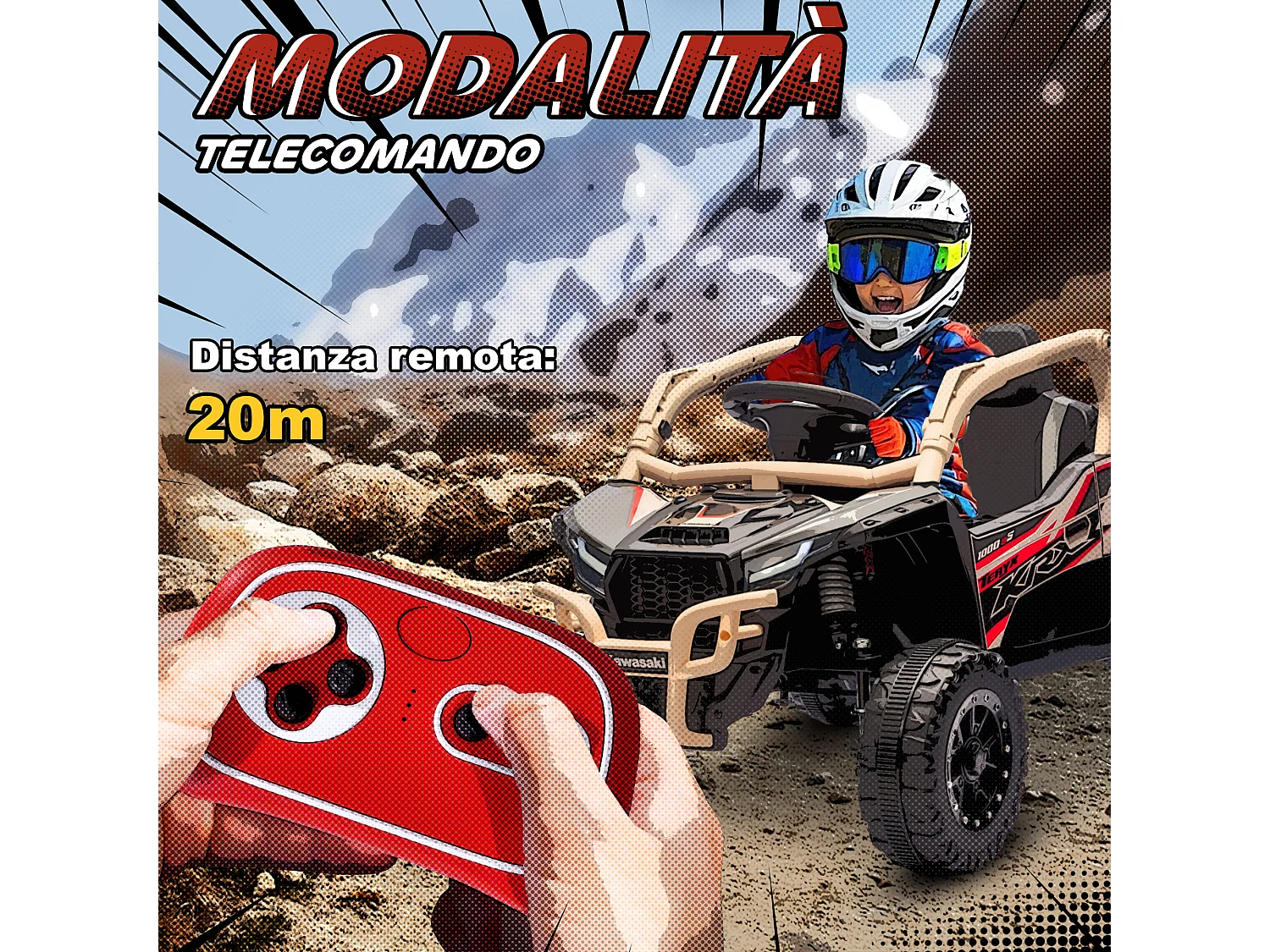 Macchina elettrico per bambini kawasaki con telecomando giallo