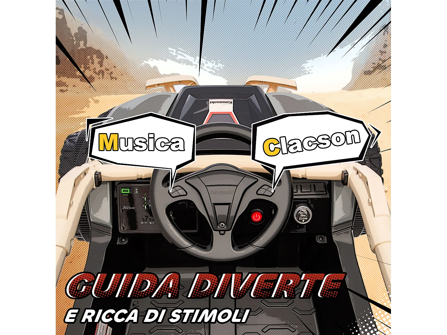 Macchina elettrico per bambini kawasaki con telecomando giallo