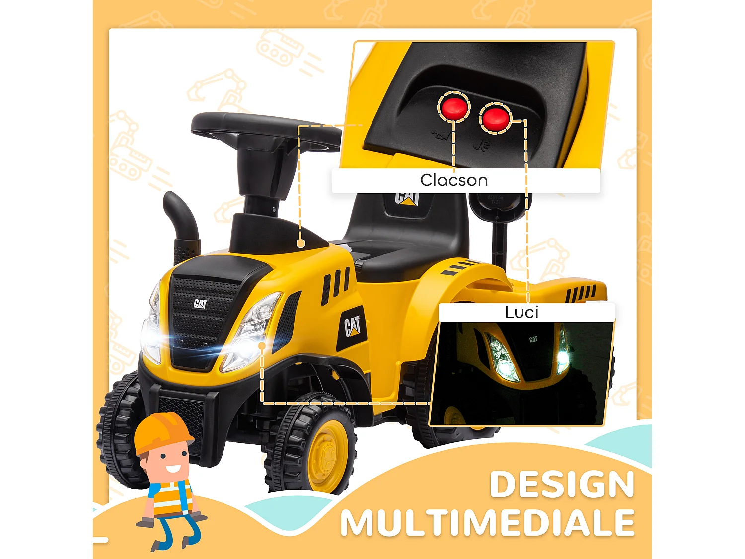 Camion giocattolo per bambini con pala e rimorchio 91x29x44 cm giallo