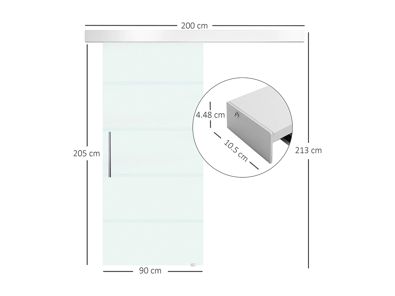 Porta scorrevole con maniglia per casa e ufficio in vetro satinato 8mm