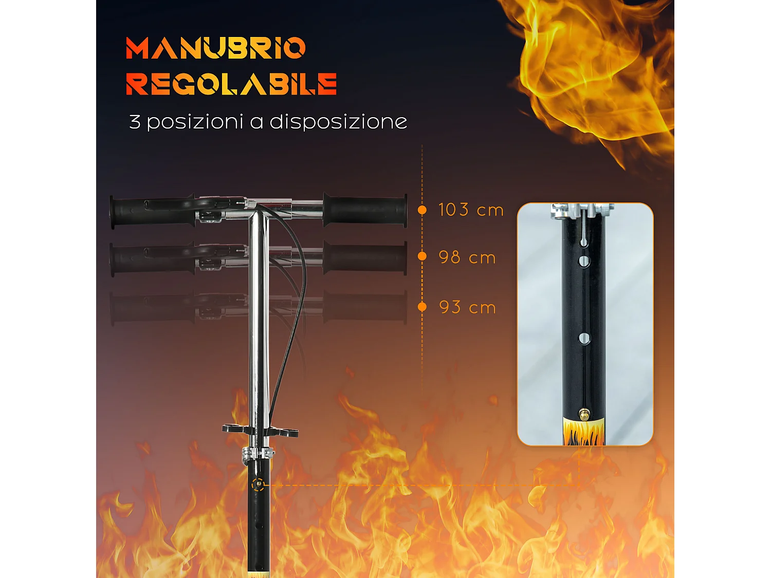 Monopattino per bambini pieghevole con manubrio regolabile nero