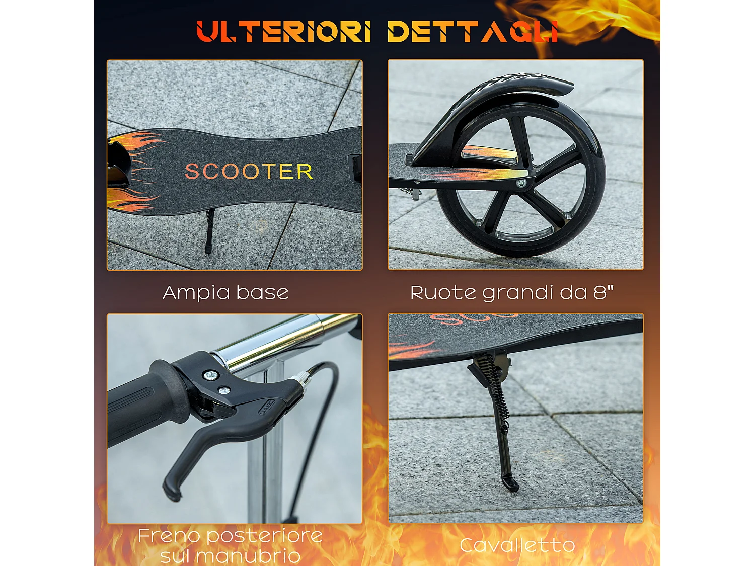 Monopattino per bambini pieghevole con manubrio regolabile nero