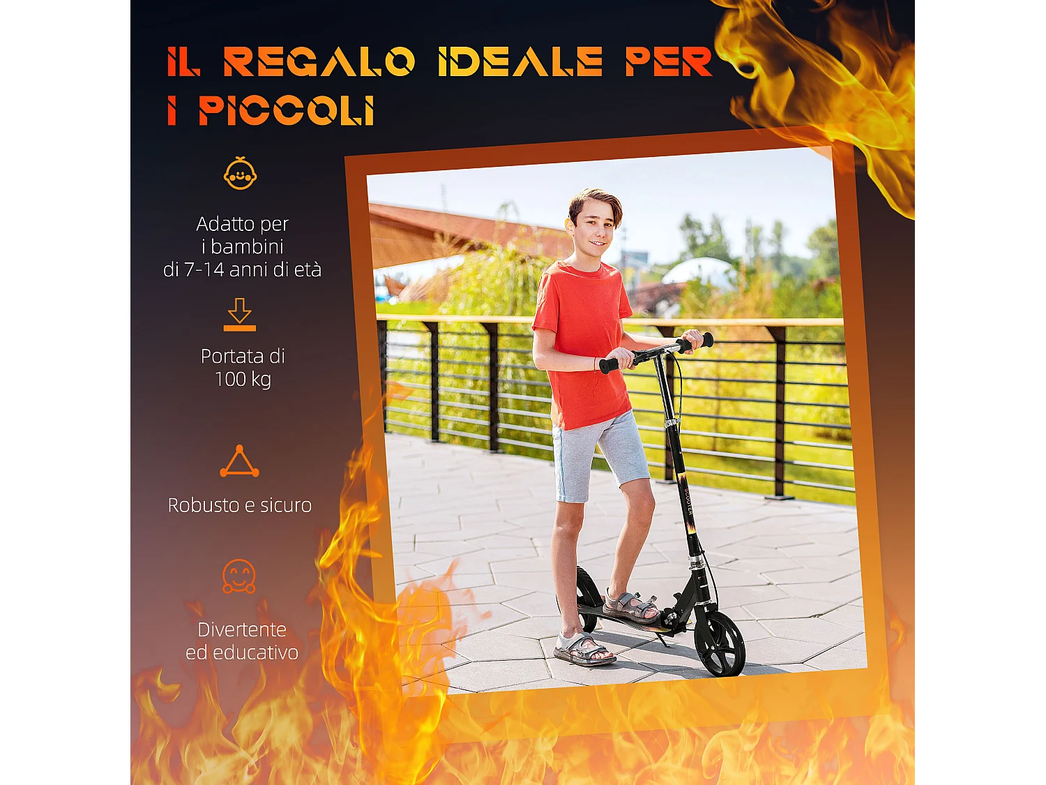 Monopattino per bambini pieghevole con manubrio regolabile nero