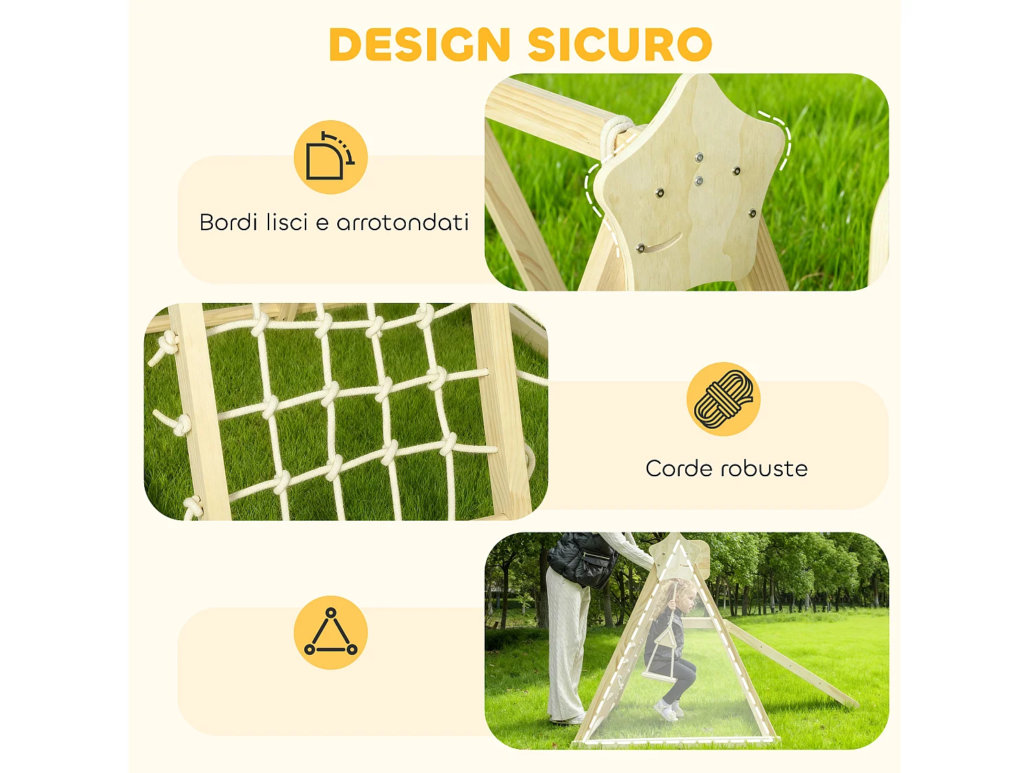 Gioco per bambini con scivolo pareti da arrampicata altalena canestro