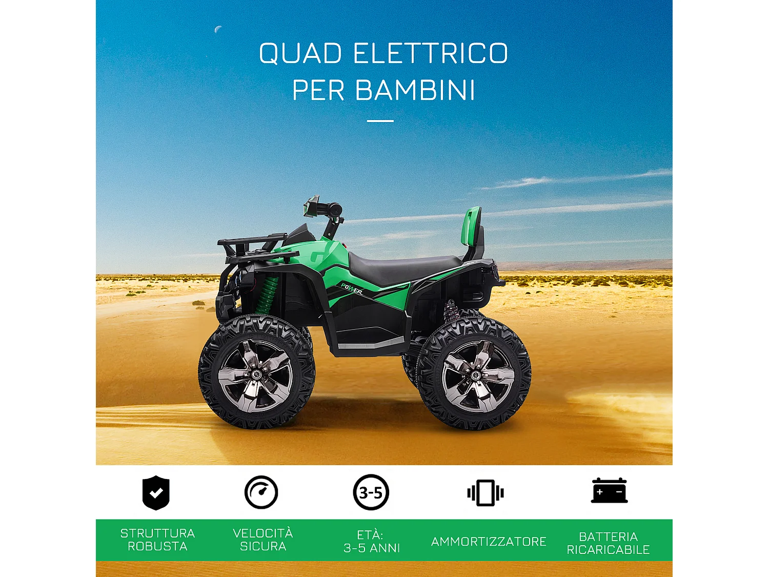 Quad elettrico per bambini 3-5 anni e batteria ricaricabile 12v