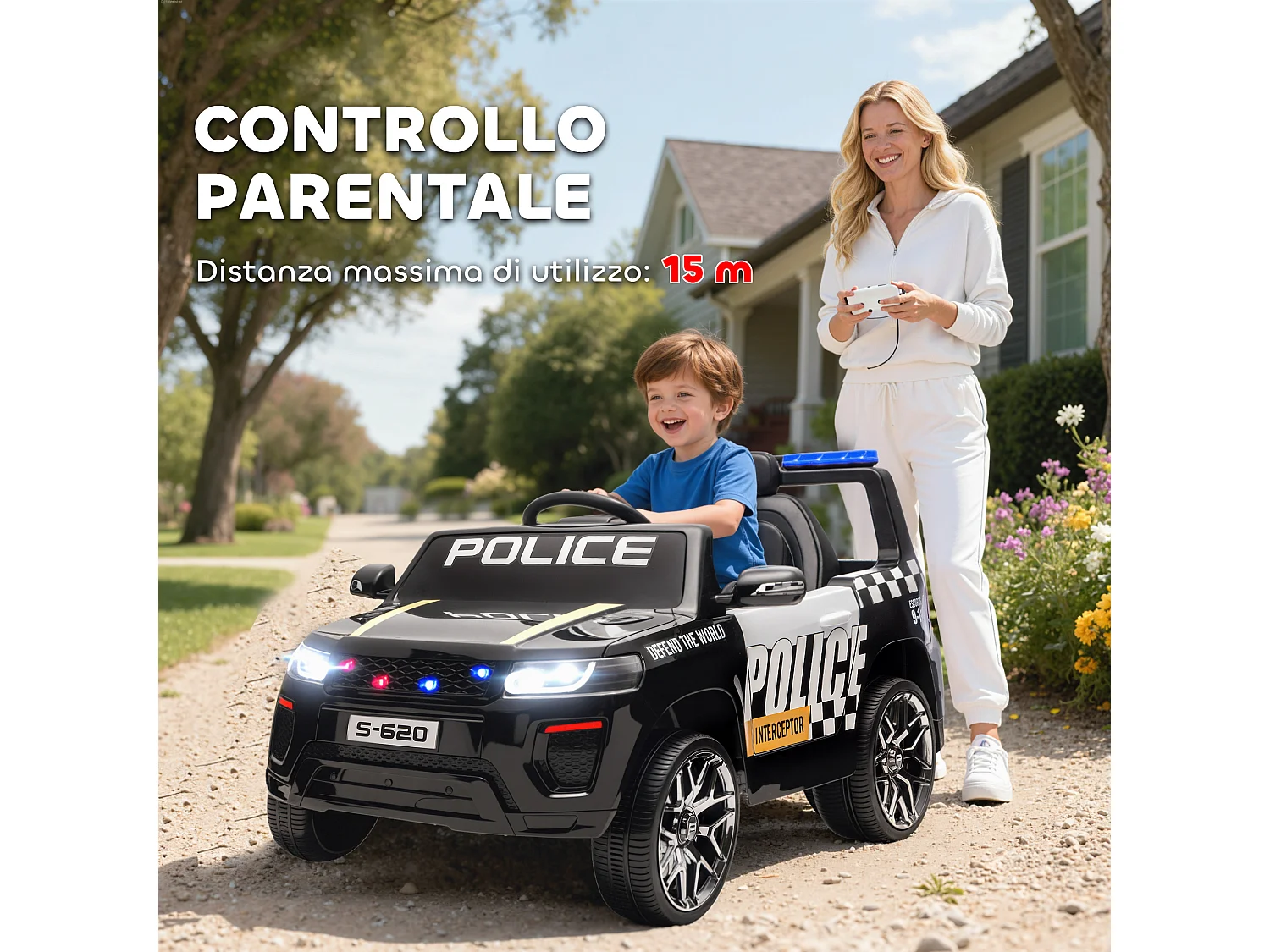 Macchina elettrica per bambini della polizia con sirena e telecomando