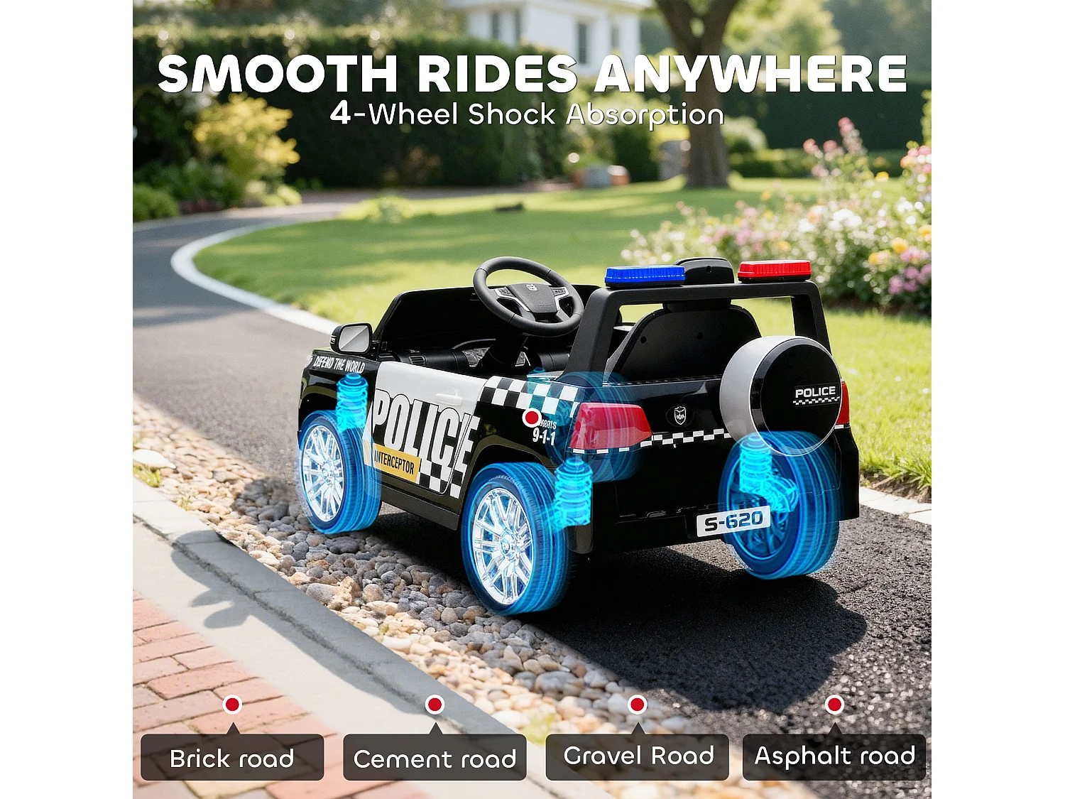 Macchina elettrica per bambini della polizia con sirena e telecomando