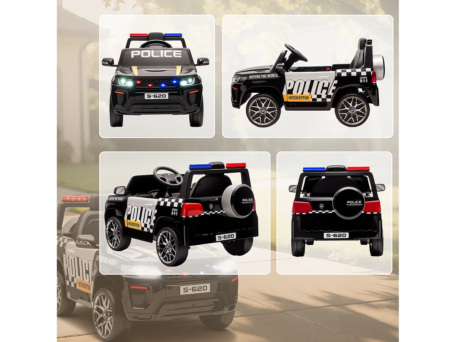 Macchina elettrica per bambini della polizia con sirena e telecomando