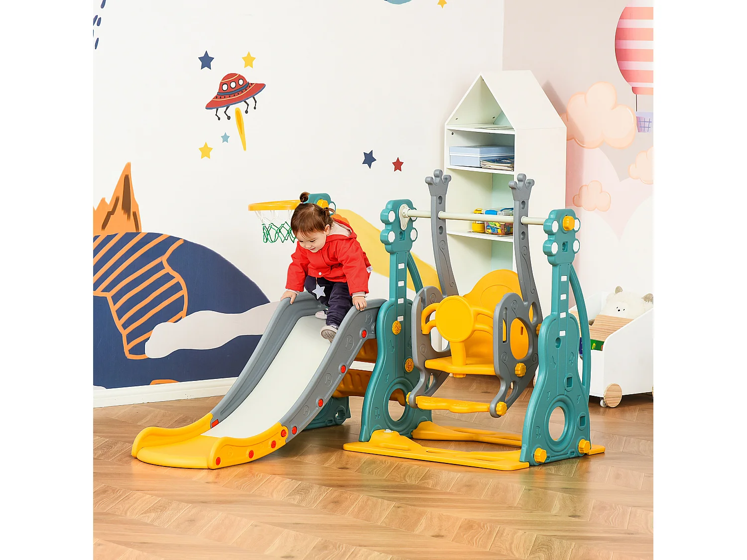 Scivolo per bambini altalena canestro multicolore 152x149x107cm