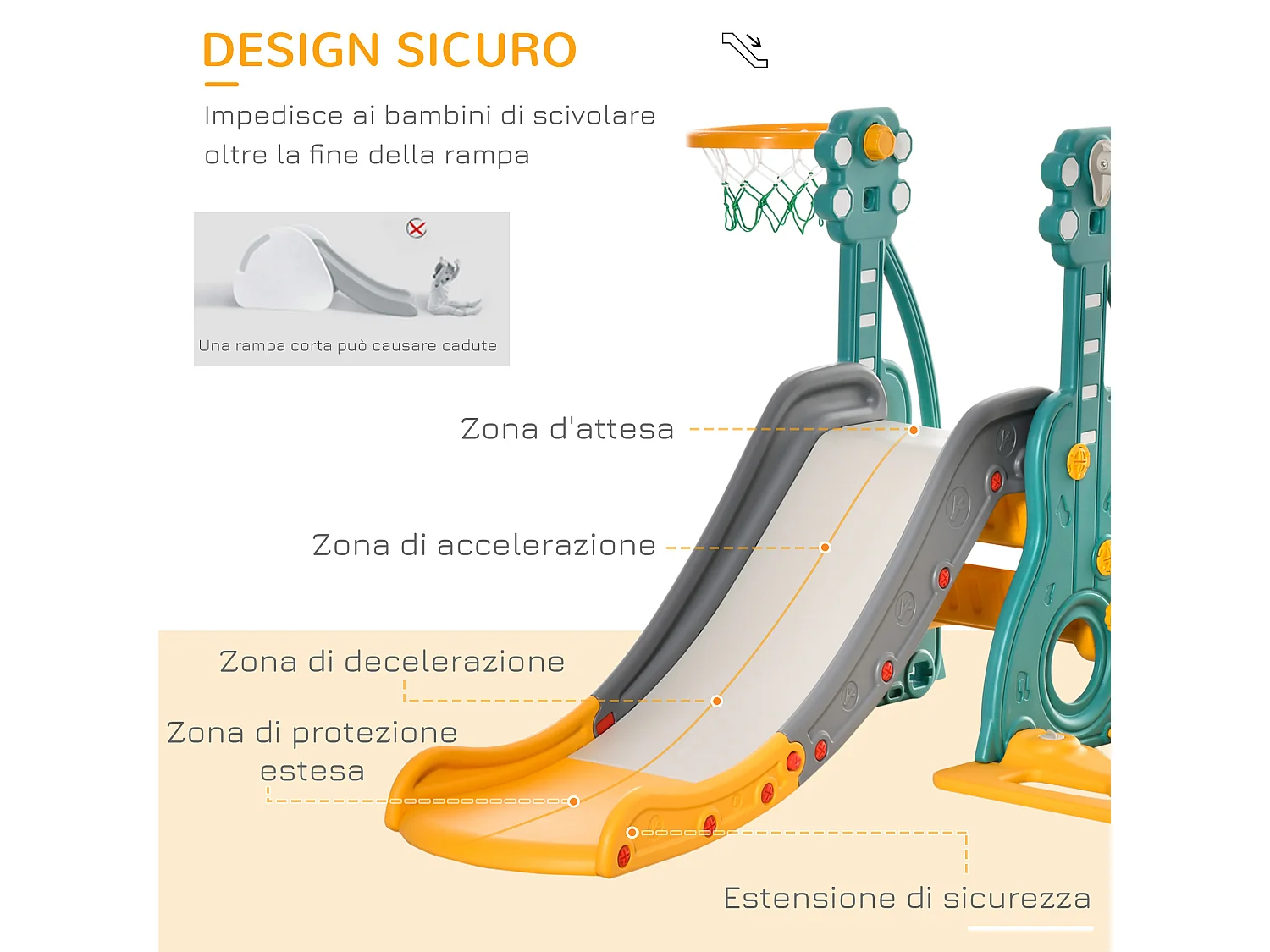 Scivolo per bambini altalena canestro multicolore 152x149x107cm