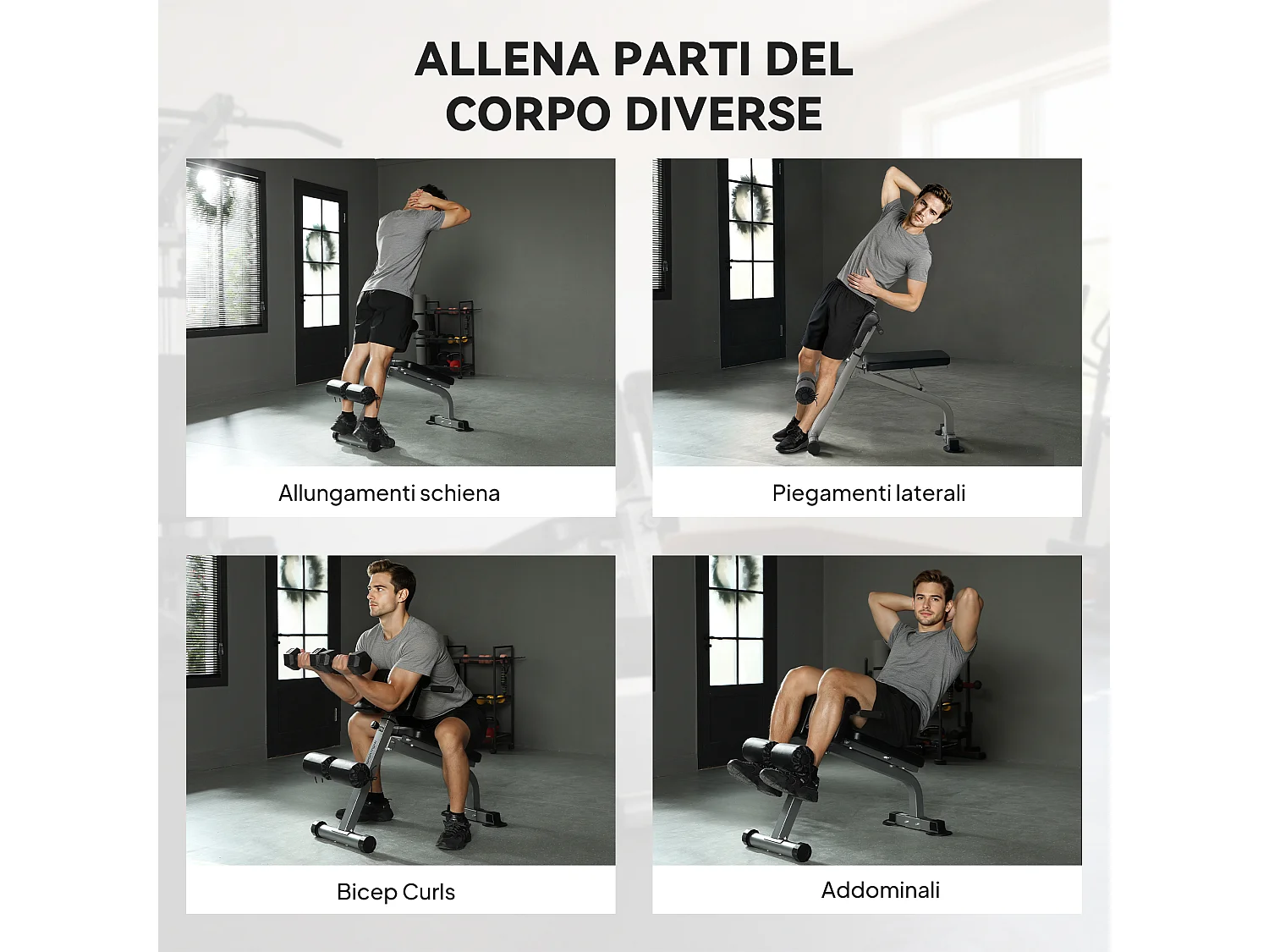 Panca romana regolabile e pieghevole capacità 150kg argento