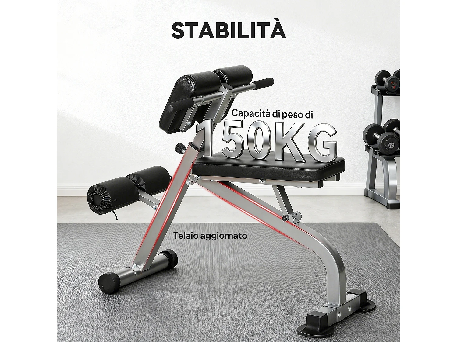 Panca romana regolabile e pieghevole capacità 150kg argento