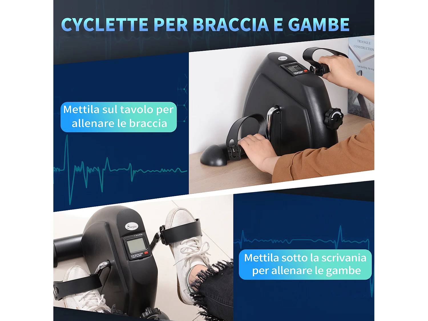Mini Cyclette Portatile per l'Allenamento di Gambe per Braccia con Display LCD