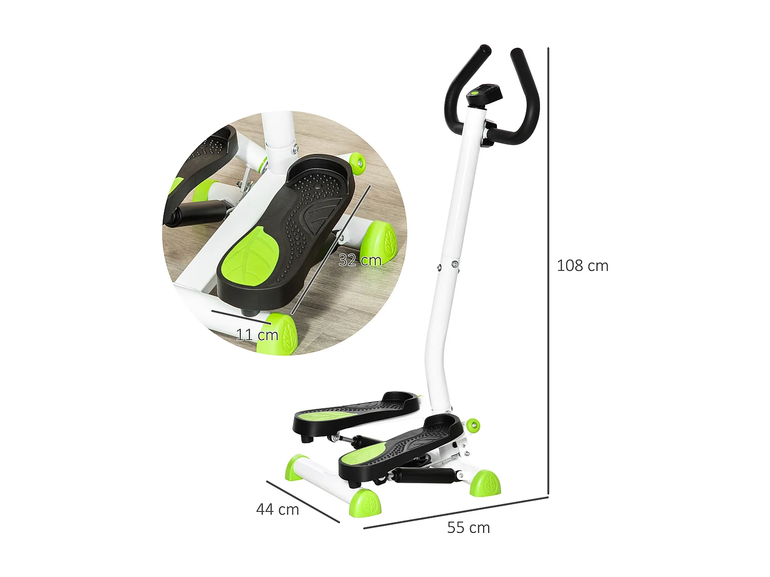 Stepper con manubrio con monitor lcd e pedali antiscivolo bianco verde