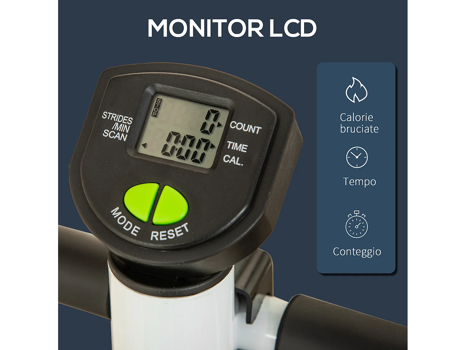 Stepper con manubrio con monitor lcd e pedali antiscivolo bianco verde