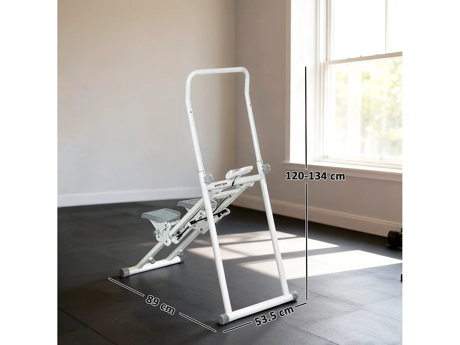 Stepper verticale pieghevole e regolabile con monitor lcd bianco