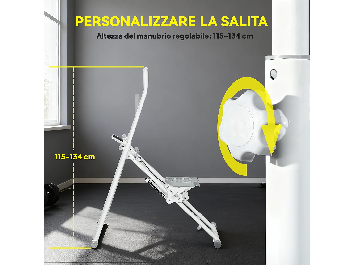 Stepper verticale pieghevole e regolabile con monitor lcd bianco